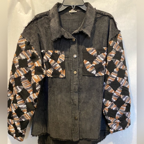 POL Black Yarn Sleeves Corduroy Button Down Jacket NWT S - Picture 1 of 6